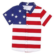 2-10T Kids Hawaiian Shirt Boys Girls Short Sleeve Button 3-4T Flag Stripes