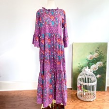 Madison Mathews Boho Prairie Peasant Tiered Maxi Dress XL Ruffle Neck Resort