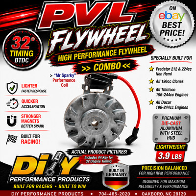 PVL / Ducar Flywheel & Coil, fits ALL 196- 244cc EXCEPT Predator 212 & 224  Hemi