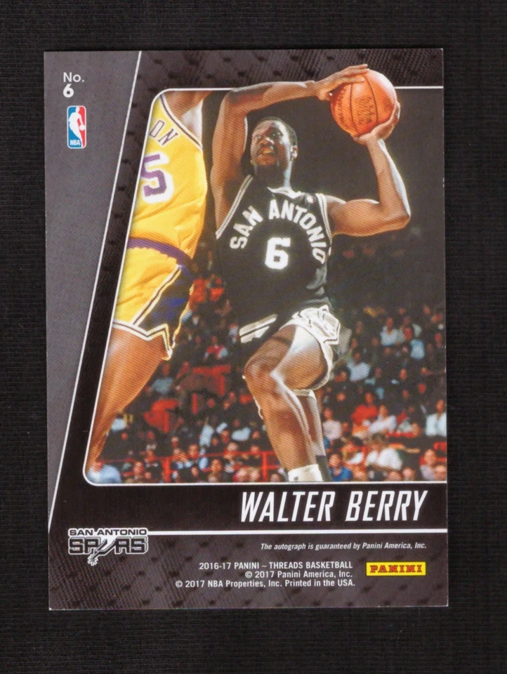 2016-17 Panini Threads Walter Berry #6 NBA Legends Ink Auto 36/99 Spurs - Image 2 of 2