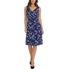 Pendleton Women's Navy White Floral 100% Silk Sleeveless Knee Length Dress Sz 16