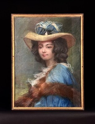 Originales Altes Hochformat Gemälde Junge Frau Mit Strohhut Albert Foa Marseille
