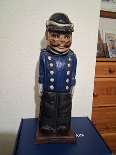 Vintage Hand Carved Wood Folk Art Policeman Wine Liquor Bottle Holder