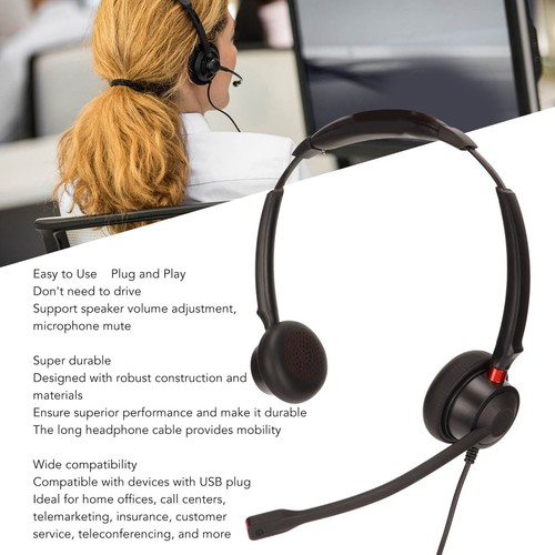 Office Headset Dual Ear Enc Active Noise Reduction Volume Adjustable Mute Co IDM - Zdjęcie 5 z 12