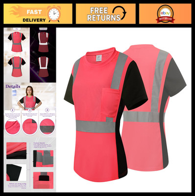 High Visibility Safety Shirts for Women, Class 3 Reflective Short Sleeve Workwea