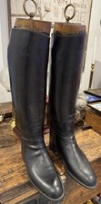 A Pair Of Black Leather Antique Riding Boots With  Wooden Lasts & ring pulls