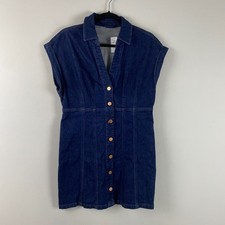 GAP Denim Seamed Mini Dress Size Medium Petite Dark Wash Pleated