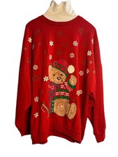 VTG 90s Nutcracker Teddy Bear Christmas Sweatshirt Women  s 20W/40 Red Snowflakes
