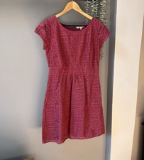 Fat Face Pink Lace Cotton Geometric Knee Length Summer Dress Scoop Neck UK 12