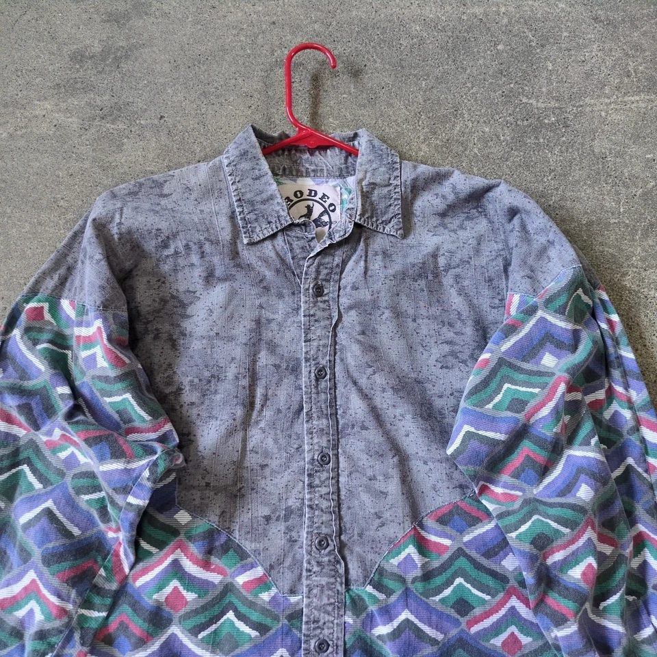 Vintage Rodeo Active Western Shirt Mens Size M Gray Southwestern Aztec Button Up - Image 2 of 4