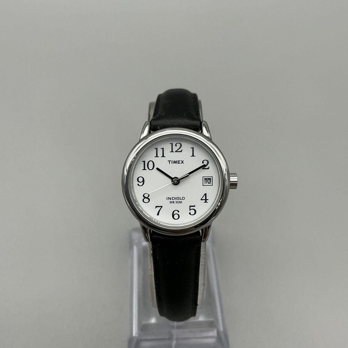 Timex Womens Watch 25mm White Dial Black Leather Indiglo T2H331 WR