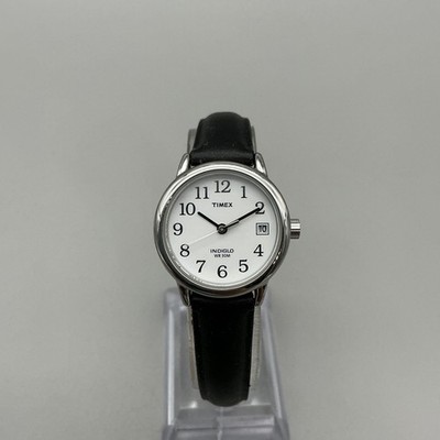 Timex Womens Watch 25mm White Dial Black Leather Indiglo 