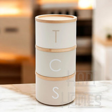Tea Coffee Sugar Stacking Canisters Set Bamboo Lid Metal Storage Space Saving