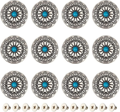 1 Box 12Stk 30mm Knöpfe Mit Schraubverschluss Blau-Türkisfarbene Conchos Runde K