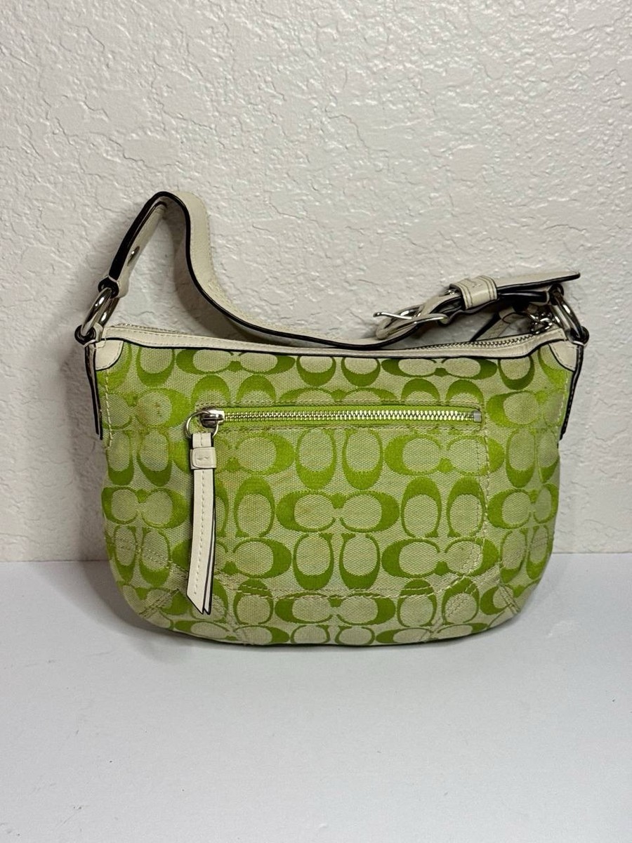 Coach APPLE GREEN Signature Canvas White Leather Trim Shoulder Bag