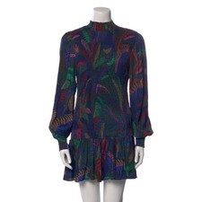 Farm Rio Mock Neck Ruffle Hem Mini Dress Blue Print S