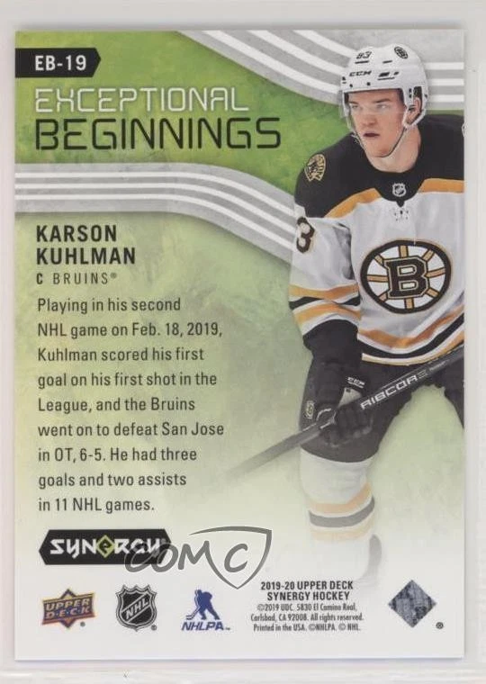 2019-20 Upper Deck Synergy Exceptional Beginnings /999 Karson Kuhlman Rookie RC - Image 2 of 2