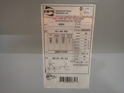 tamo3様 Refurbished Hammond Power 30 KVA 3 Phase Transformer NMK030PB 600v