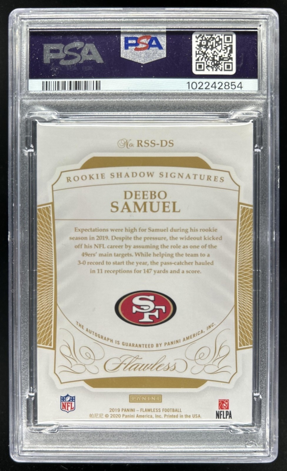2019 Panini Flawless Deebo Samuel Rookie Shadow Signatures RC Auto #/25 PSA 10 view 2