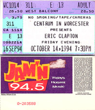 ERIC CLAPTON CONCERT TICKET STUB, 10/14/1994, CENTRUM IN WORCESTER
