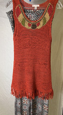Boho Beaded Tank Printed Wide-Leg Pants Set
