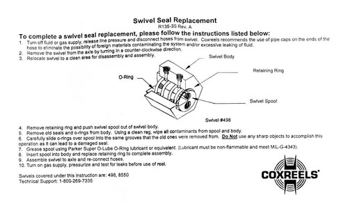 COXREELS 8550-SEALKIT For Welding Swivel 498 and 8550 Includes O-Rings,Lubricant - Picture 2 of 2