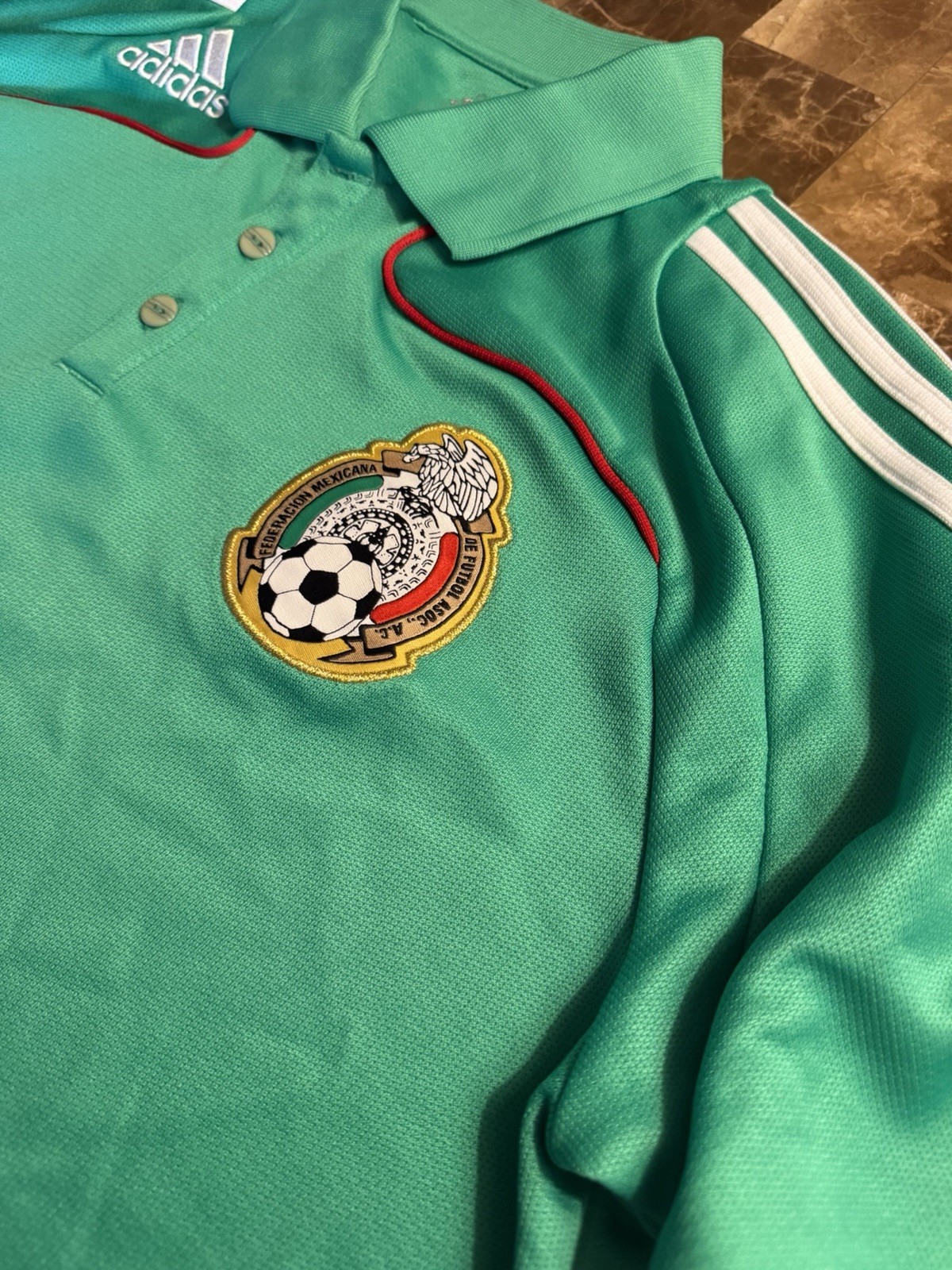 Mexico Adidas Player Issued Polo Shirt 2007 Climacool Green Size Large Rare