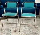 Vintage 2 Samsonite Mid Century Metal Folding Chairs  Blue Teal Model 6881 — photo 1