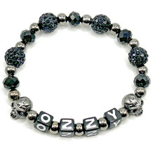 Ozzy Memorial Bracelet Black w Gunmetal Skulls 7.5"(Med) *Benefits Parkinson's*
