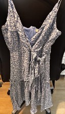 NWT ALTAR'D STATE WHITE BLUE FLORAL MINI DRESS FAUX WRAP TIE FRONT MEDIUM