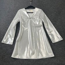ANTHROPOLOGIE Long-Sleeve V-Neck Metallic Mini Dress Women's Size 2XS 