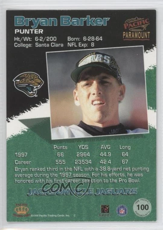 1998 Pacific Paramount Copper Bryan Barker #100 - Image 2 of 2