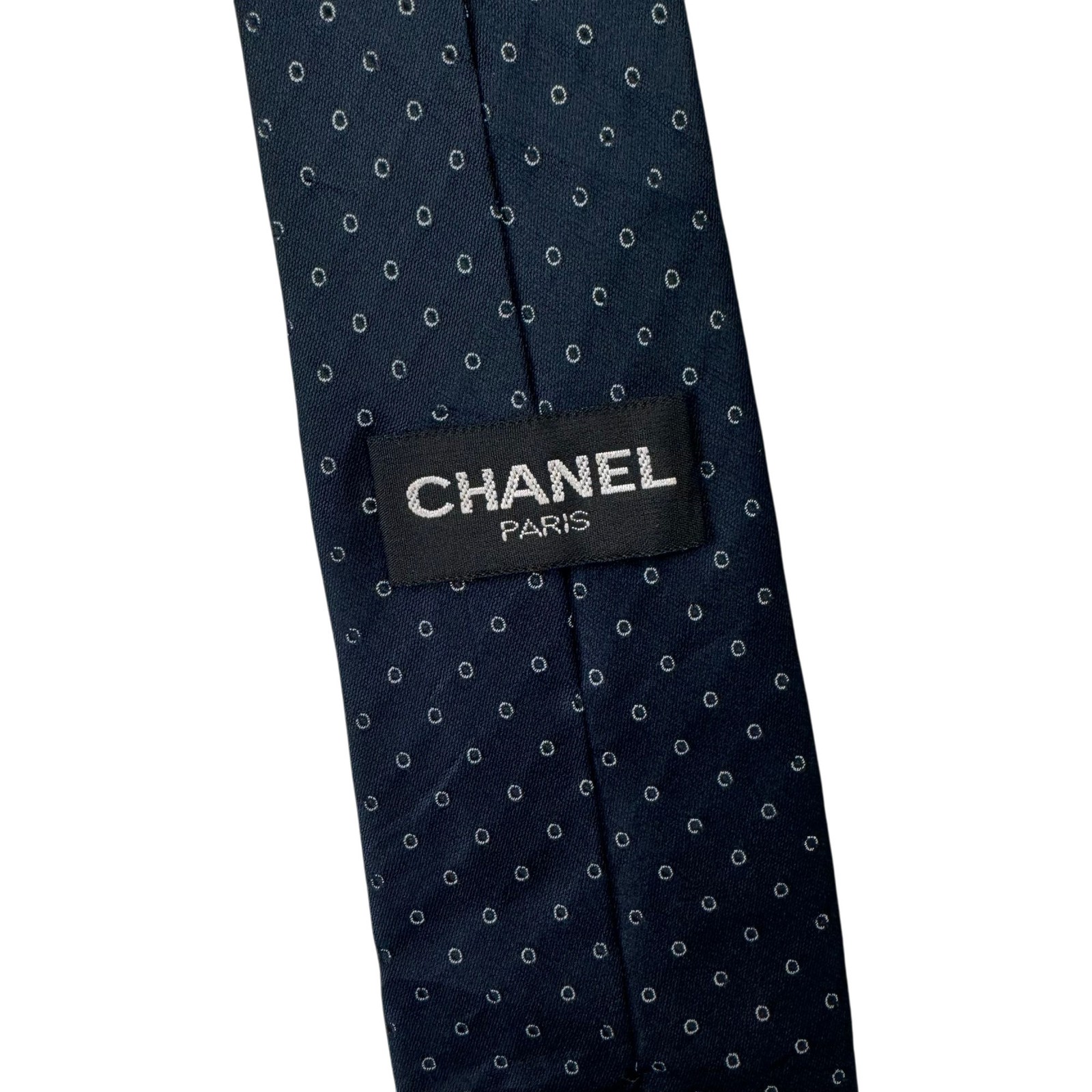 Chanel Paris Silk Polka Dot Pattered Tie Navy One Size image 4