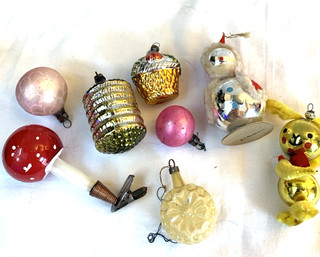 vintage mercury glass christmas baubles 8 Novelty Baubles used Good Condition a