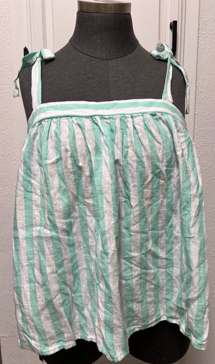 Women's STONEY CLOVER Linen Blend Tank Top Green & White Cabana