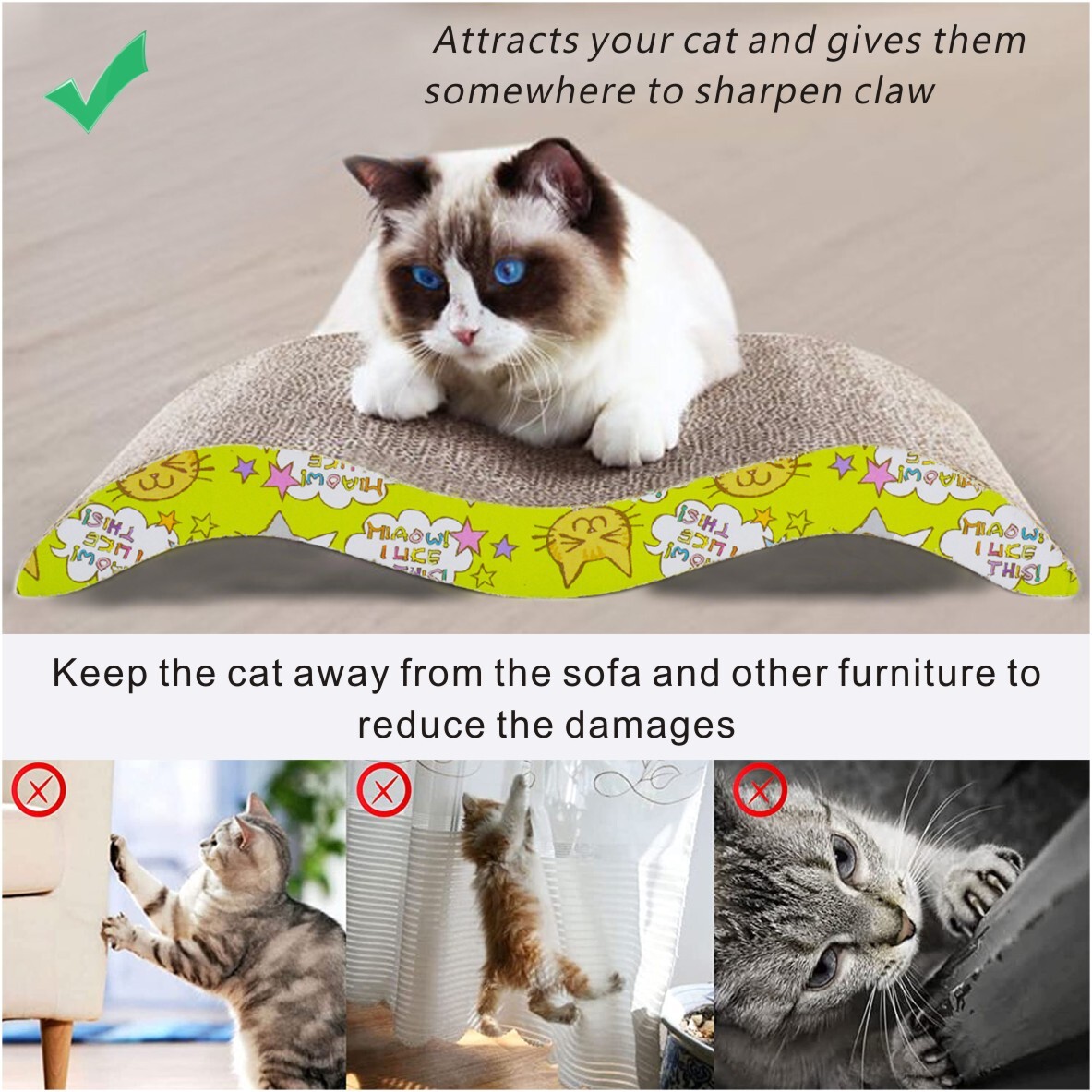 Cat Scratching Board Scratcher With Catnip Lounge Jungle Wave Flat