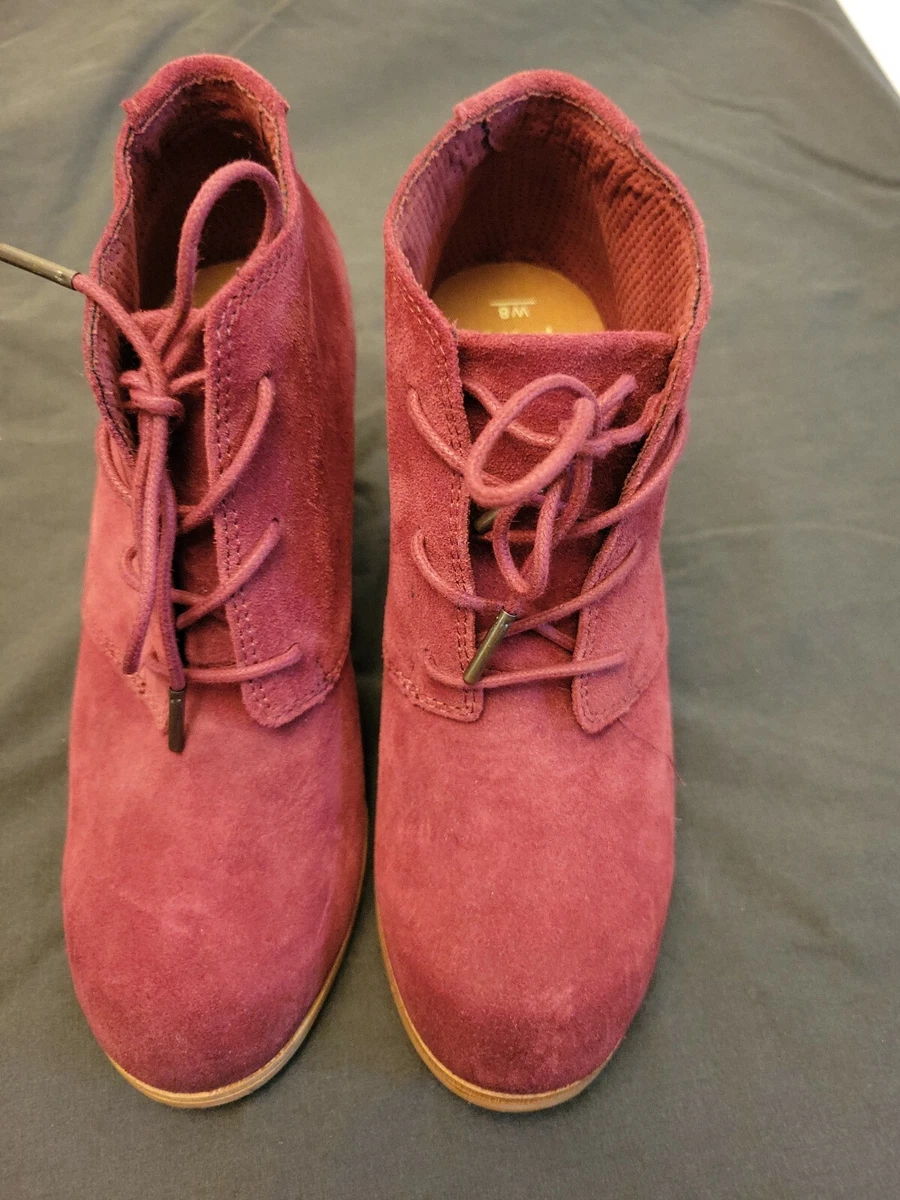 Toms Lace Up Suede Oxblood Booties