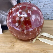 Hand Blown Glass Window Hanging Red White Ornament Friendship Art Ball Unique