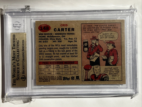 2002 Topps Heritage Cris Carter Retrofractors #148 BGS 9.5 Gem Mint Refractor - Bild 3 von 4