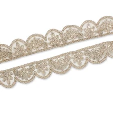 1.25 in. Vine Sequin Metallic Corded Scalloped Mesh Trim (9.8 Yards / 9 Meters)