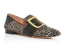 Bally 258499 Womens Janelle Leopard-Print Calf Hair Smoking Slippers Size 37 M
