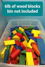 Wooden Building Blocks Lot, Mixed Pieces, Colorful Wood, 6 lbs. Play School