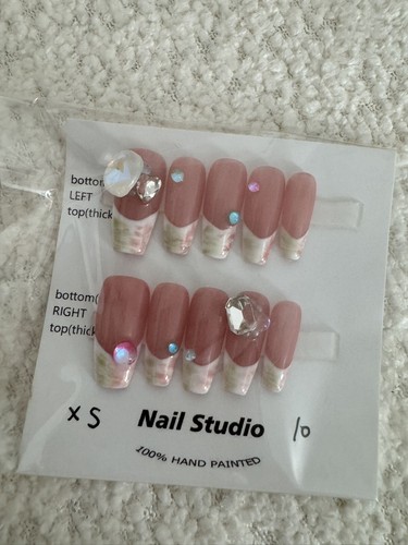 Premium Quality Handmade Elegant French Crystal Decor Press On Nails Size XSmall - 第 6/6 張圖片
