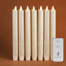 9" Luminara Flameless Wax Taper Candles with Remote Ivory Set of 2 4 6 8