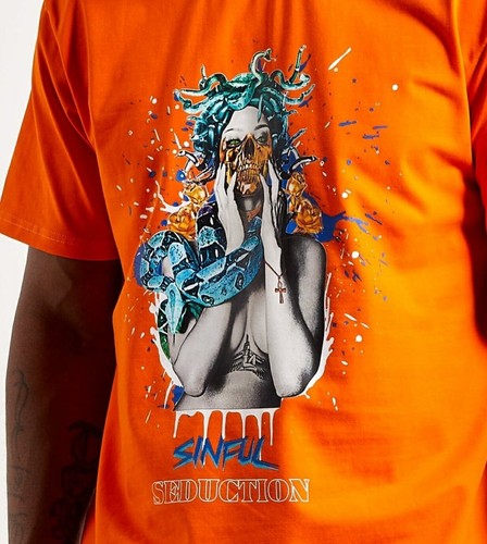 Black Keys BKYS Sinful Seduction Graphic Print Orange Men's T-Shirt New.