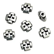20 Antiqued Tibetan Silver 8mm Flat Swiss Criss Cross Cutout Spacer Beads