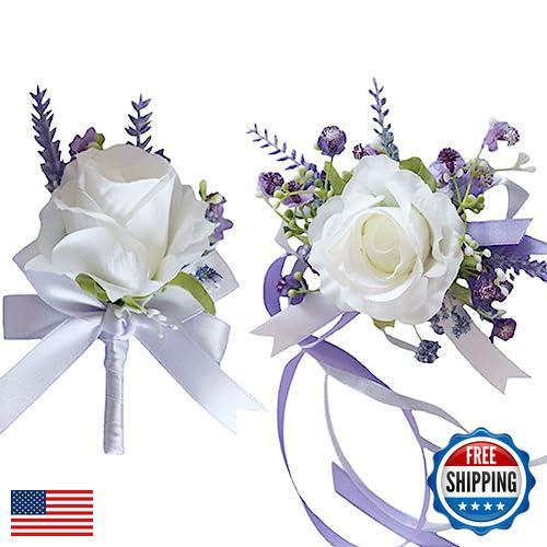 MAFELOE 2 Pieces Homecoming Party Prom Artificial Wrist Corsage and Boutonnie