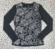 Lands End Black Kinetic SWIM Tee Shirt TOP Sun UPF 449870 Long Sleeve Tall S