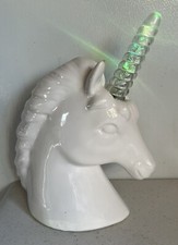 Ceramic Unicorn Night Light Battery Operated Color Changing Horn White 8.5  SE17