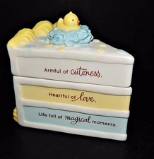 Hallmark Porcelain Trinket Box  Little Slice of Nice  Cake For Baby Boy Blue 